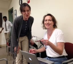 At rehearsal: Allyson Currin (right) and director Sonya Robbins