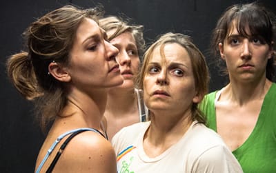 In rehearsal: (l-r) Erin White, Katie Murphy, Kimberly Gilbert, and Eleni Grove. (Photo by Christopher Grady)
